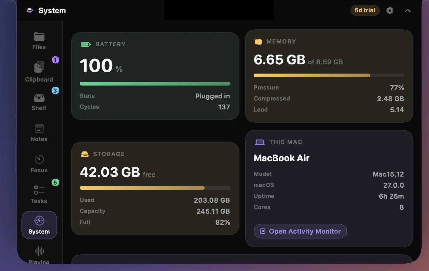 Brim's live system stats