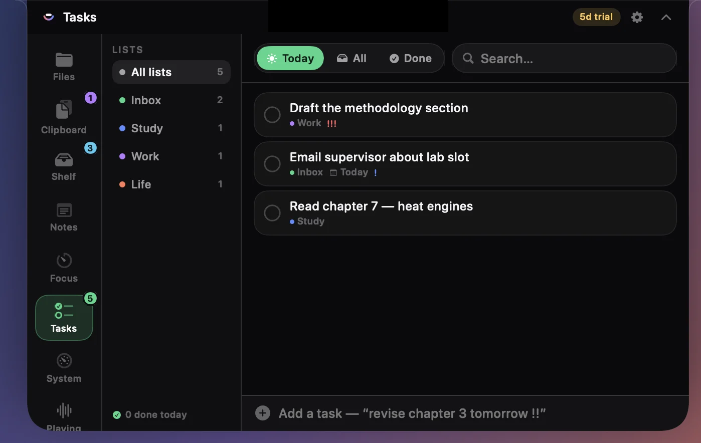 Brim's task list